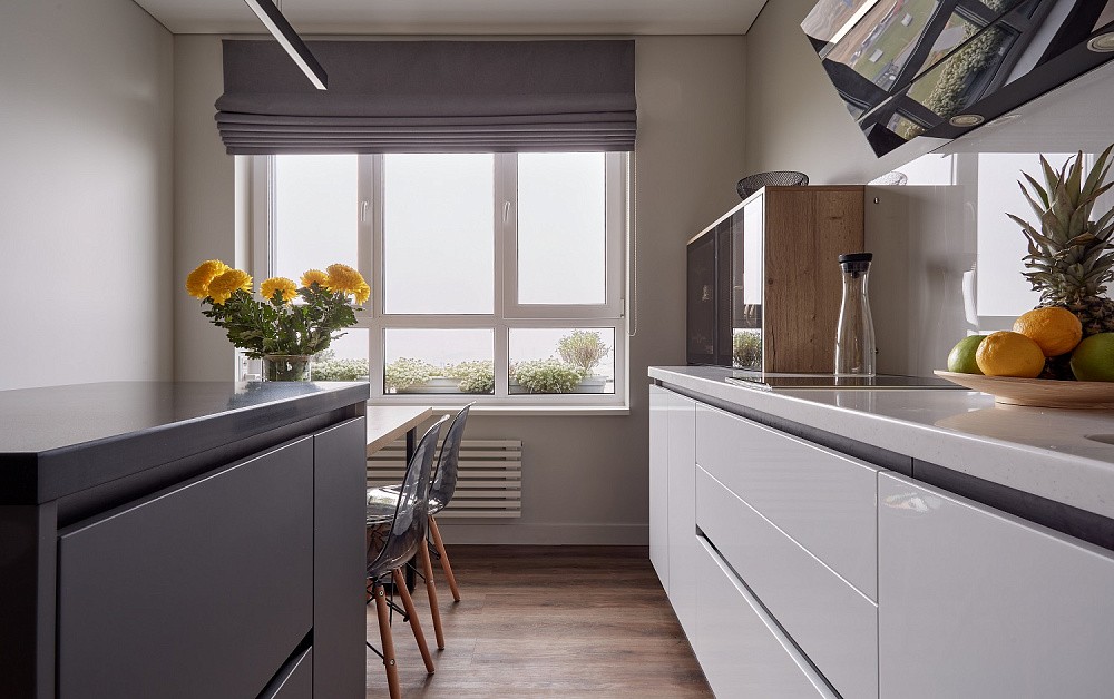 Необычная кухня в скандинавском стиле с островом