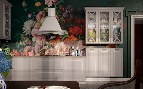 Белая классическая кухня в интерьере